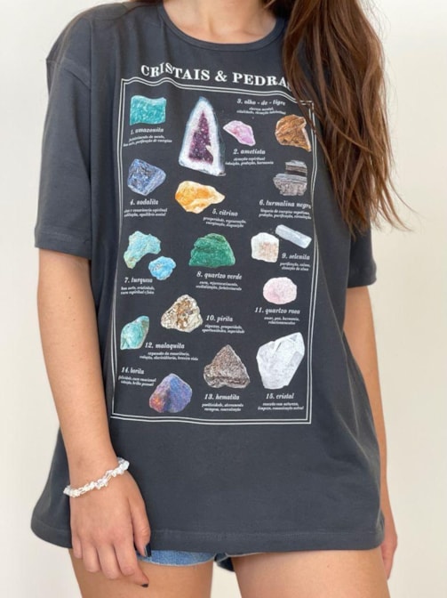 Camiseta Cristais e Pedras - Chumbo
