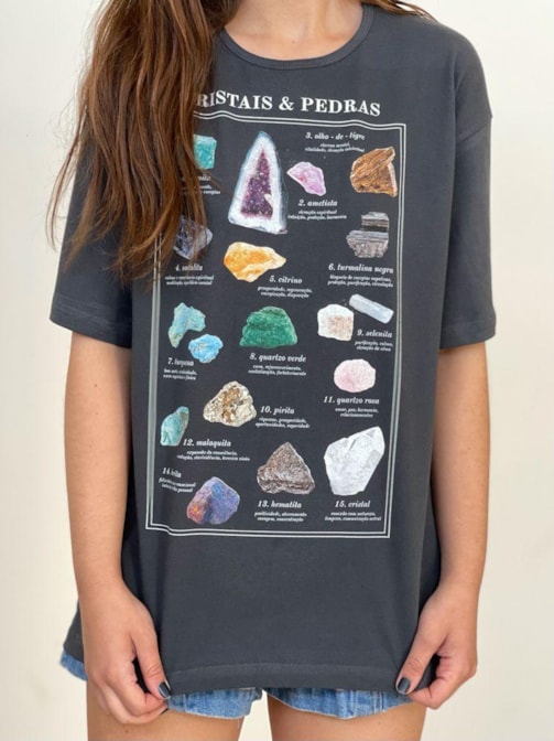 Camiseta Cristais e Pedras - Chumbo