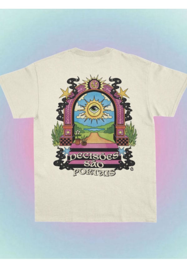 Camiseta Decisões são Portais - Off-White- Frente e Verso
