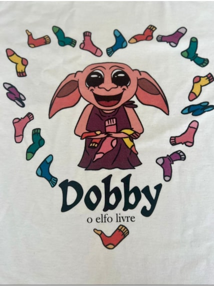 Camiseta Dobby Elfo Livre Coração - Off-White