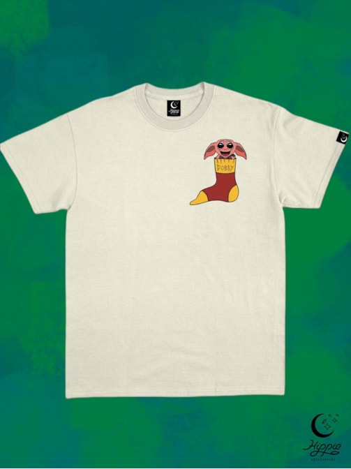Camiseta Dobby Elfo Livre Coração - Off-White - Frente e Verso
