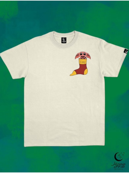 Camiseta Dobby Elfo Livre Coração - Off-White - Frente e Verso
