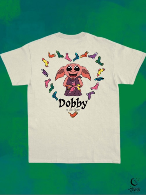 Camiseta Dobby Elfo Livre Coração - Off-White - Frente e Verso