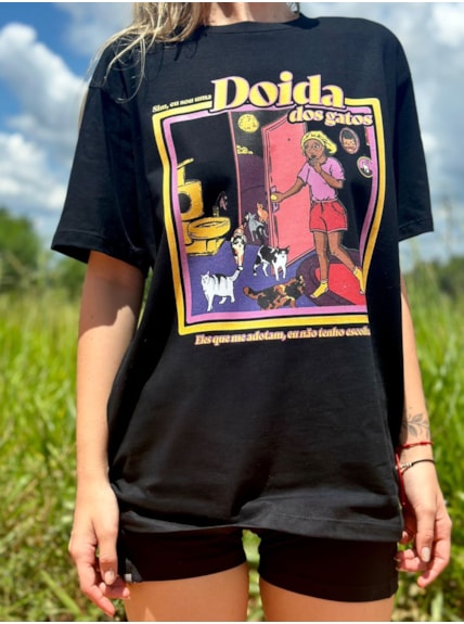 Camiseta Doida dos Gatos - Preta