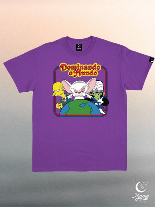 Camiseta Dominar o Mundo - Cérebro, Macaco Louco e Burns - Roxa