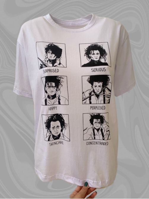 Camiseta Edward Mãos de Tesoura Reações - Branca