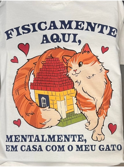 Camiseta Em casa com o meu gato - Off-White