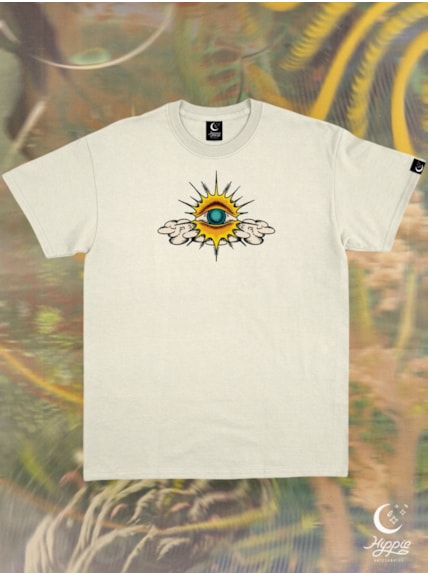 Camiseta Equilíbrio Psicodélico - Off-White - Frente e Verso