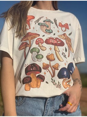 Camiseta Eu Amo Cogumelos - Off-White