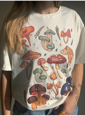 Camiseta Eu Amo Cogumelos - Off-White