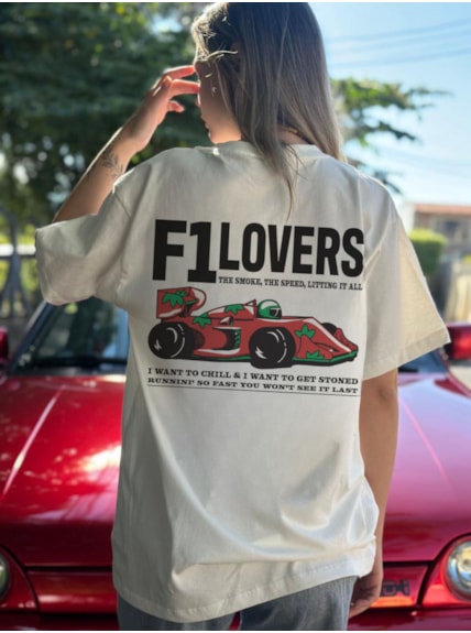 Camiseta F1 Lovers - Off-White - Frente e Verso