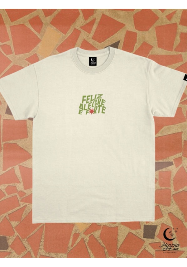 Camiseta Feliz alegre - Off-White - Frente e Verso