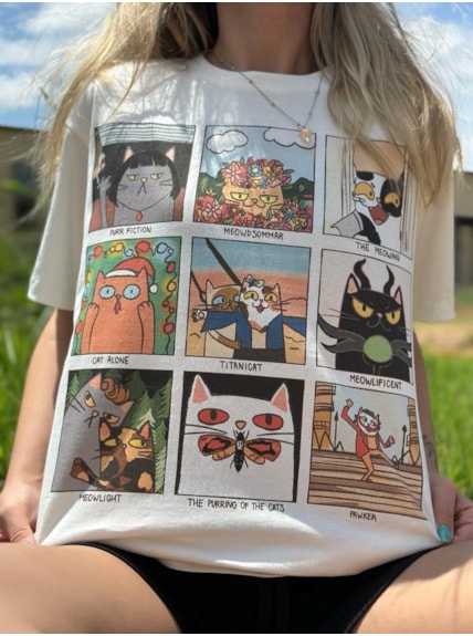 Camiseta Filmes dos Gatos - Off-White