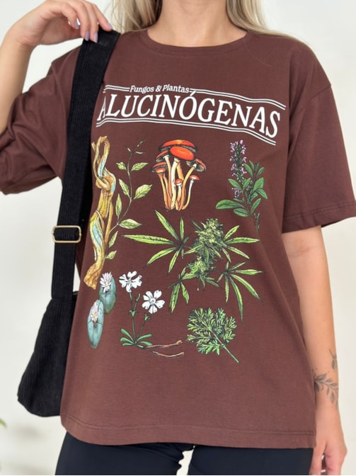 Camiseta Fungos e Plantas Alucinógenas - Marrom