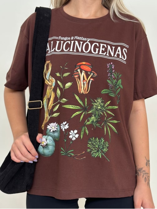 Camiseta Fungos e Plantas Alucinógenas - Marrom