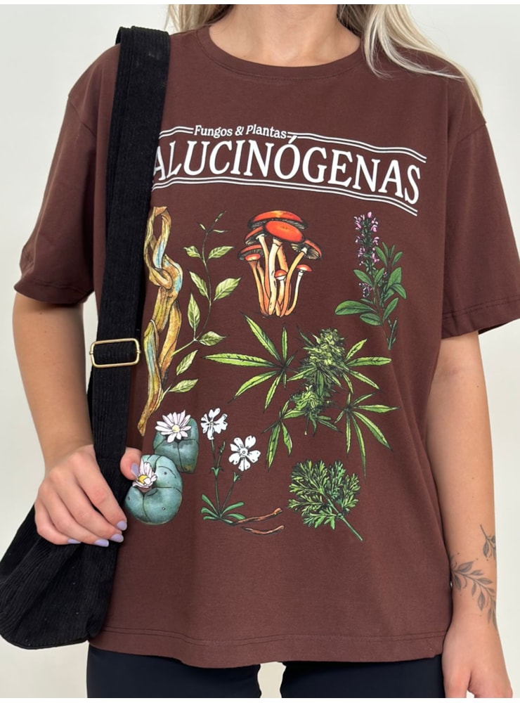 Camiseta Fungos e Plantas Alucinógenas - Marrom — imagem 1