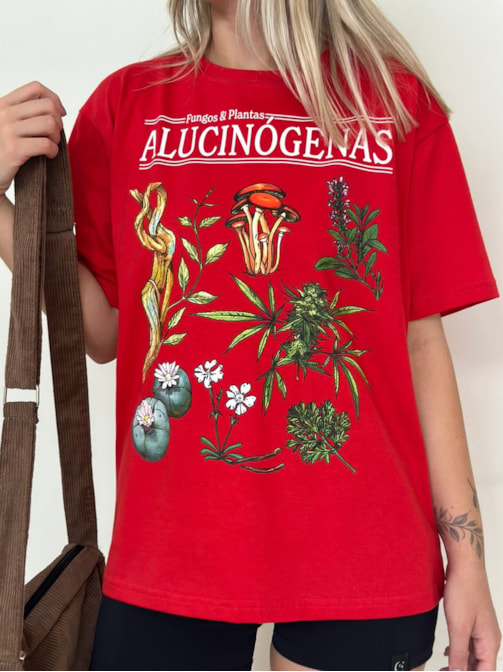 Camiseta Fungos e Plantas Alucinógenas - Vermelha