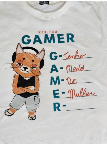 Camiseta Gamer tenho medo de Mulher - Off-White