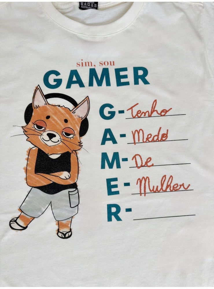 Camiseta Gamer tenho medo de Mulher - Off-White — imagem 2