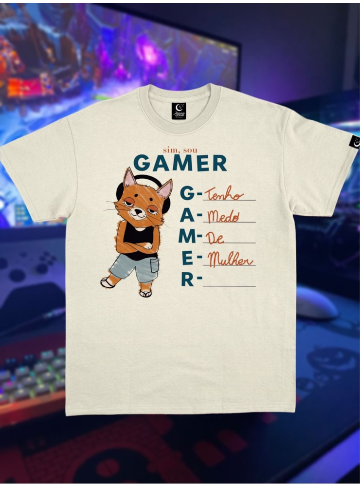 Camiseta Gamer tenho medo de Mulher - Off-White — imagem 1