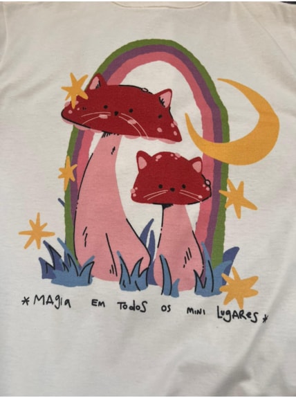 Camiseta Gatinho Cogumelo Mini Lugares - Off-White