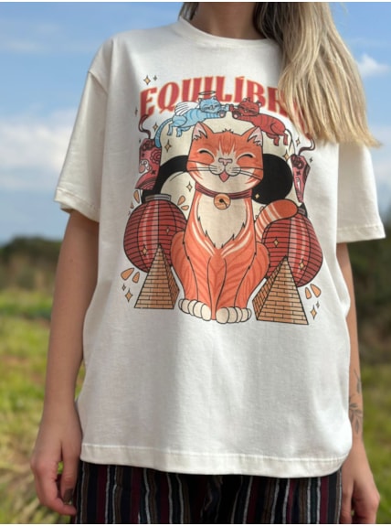 Camiseta Gatinho Equilíbrio - Off-White