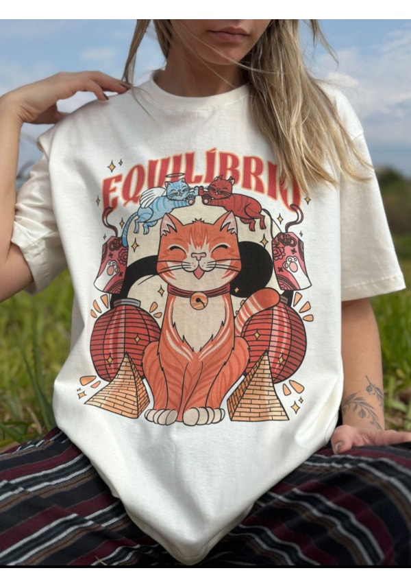 Camiseta Gatinho Equilíbrio - Off-White