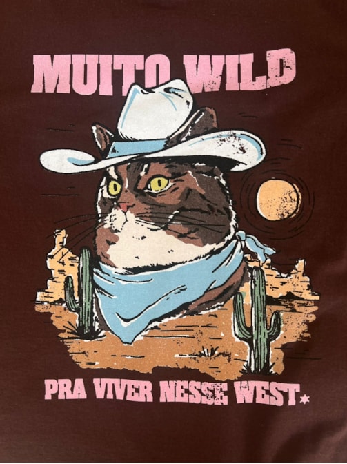 Camiseta Gatinho Muito Wild - Marrom