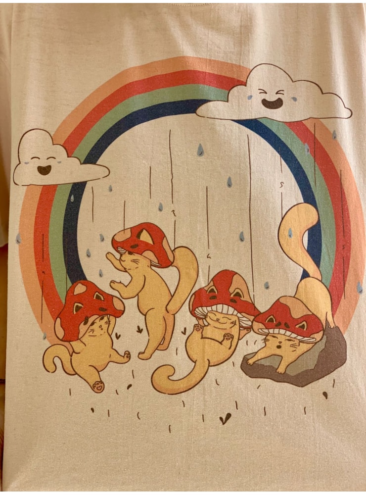 Camiseta Gatinhos de Chapéu Cogumelo - Cáqui — imagem 2