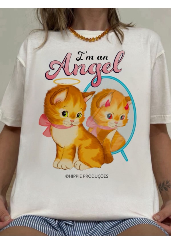 Camiseta Gato Angel - Off-White
