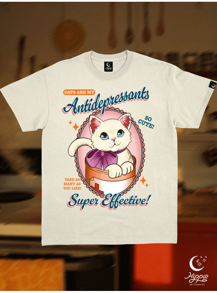 Camiseta Gato antidepressivo - Off-White — imagem 1