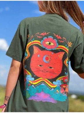 Camiseta Gato Astral - Verde - Frente e Verso