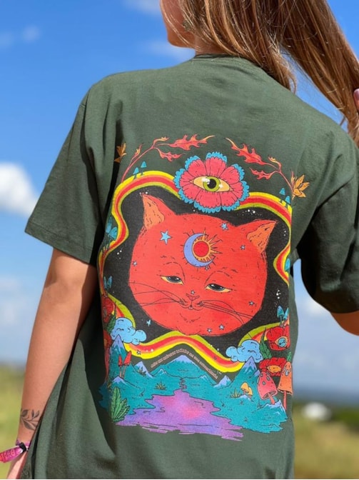 Camiseta Gato Astral - Verde - Frente e Verso
