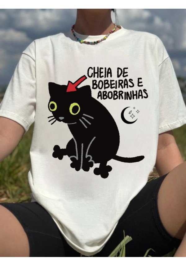 Camiseta Gato bobeiras e abobrinhas - Off-White