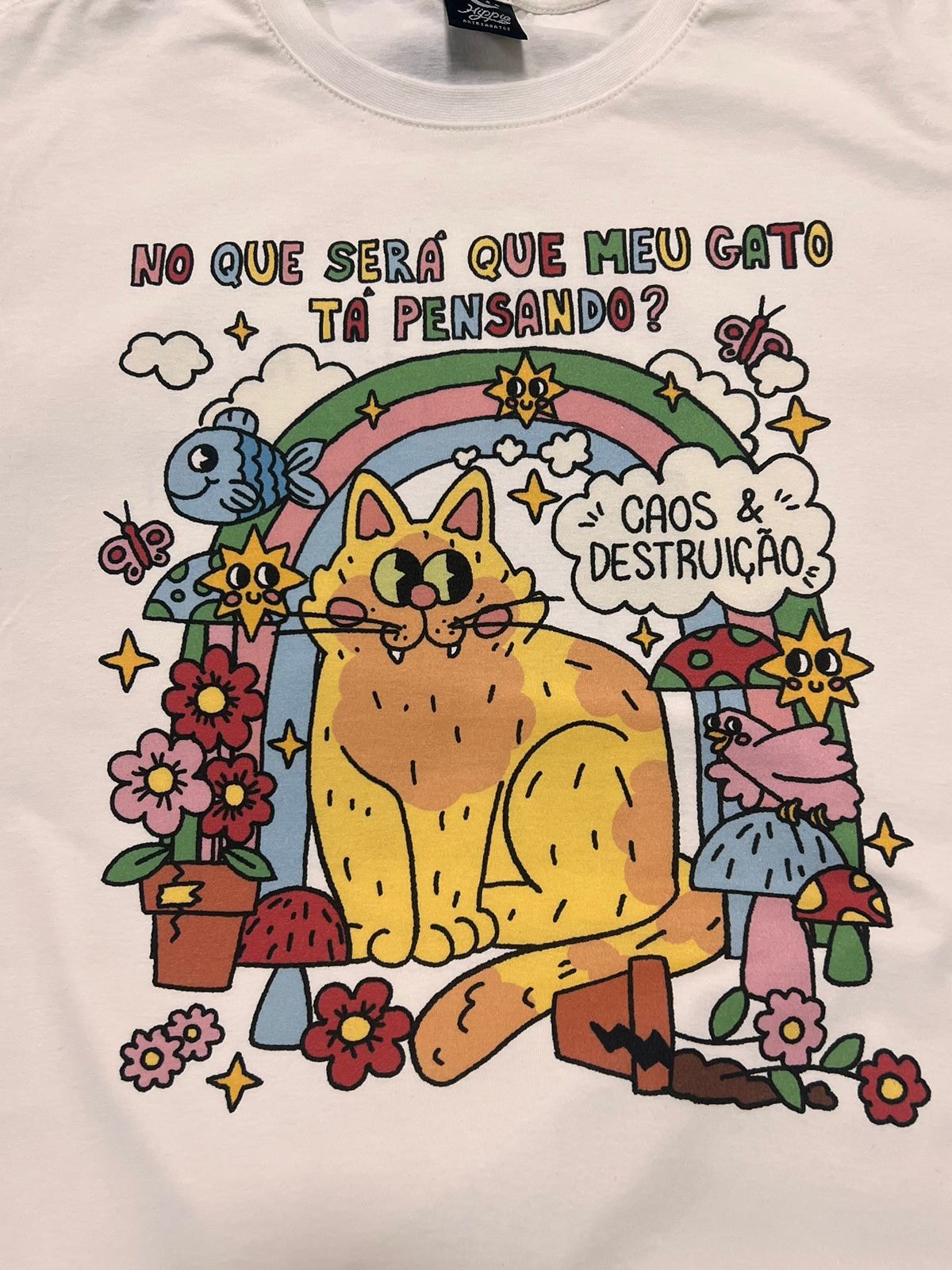 Camiseta Gato Caos e Destruição - Off-White — imagem 2