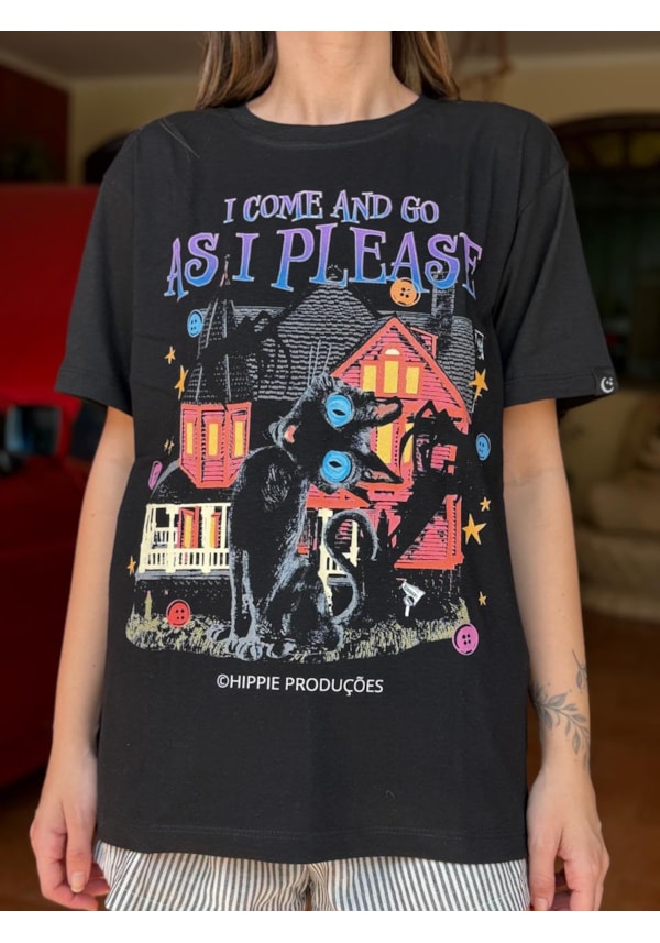 Camiseta Gato Coraline - Preta