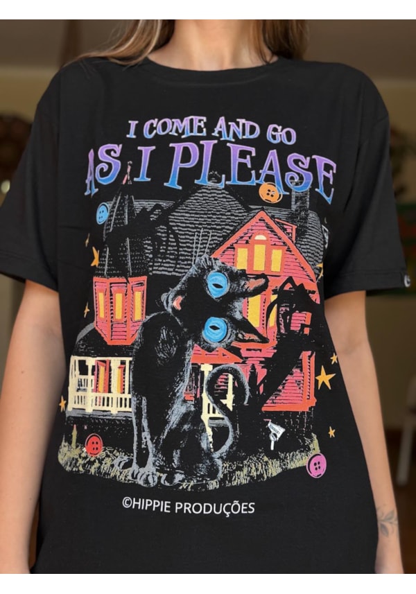 Camiseta Gato Coraline - Preta