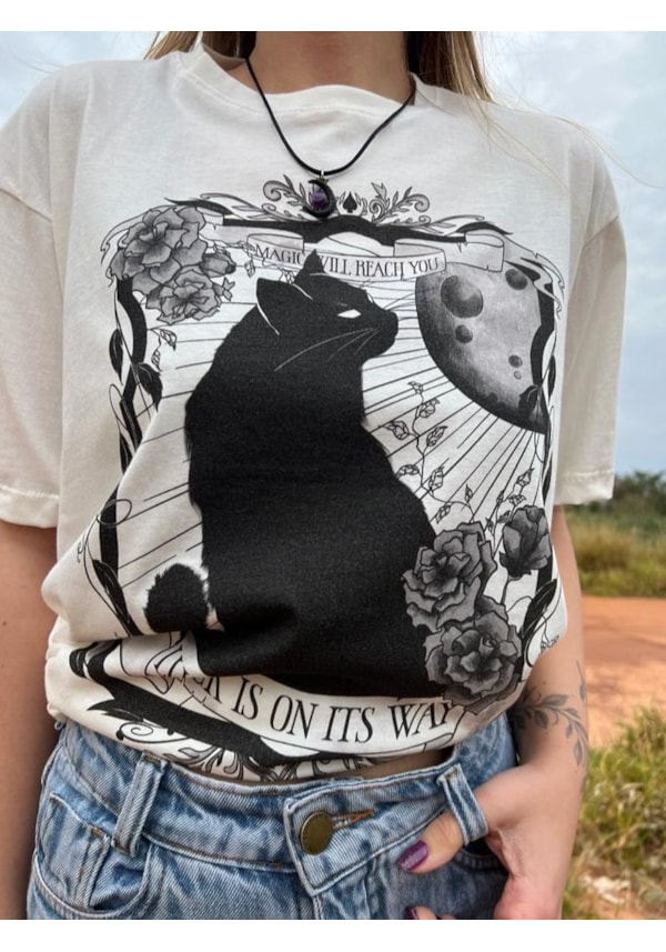 Camiseta Gato da Sorte - Off-White