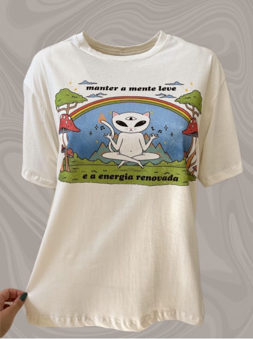 Camiseta Gato Energia - Off-White