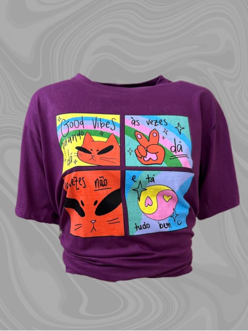 Camiseta Gato Good Vibes Quando Dá - Roxa