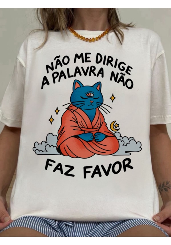Camiseta Gato guru - Off-White