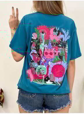 Camiseta Gato Mago - Azul - Frente e Verso