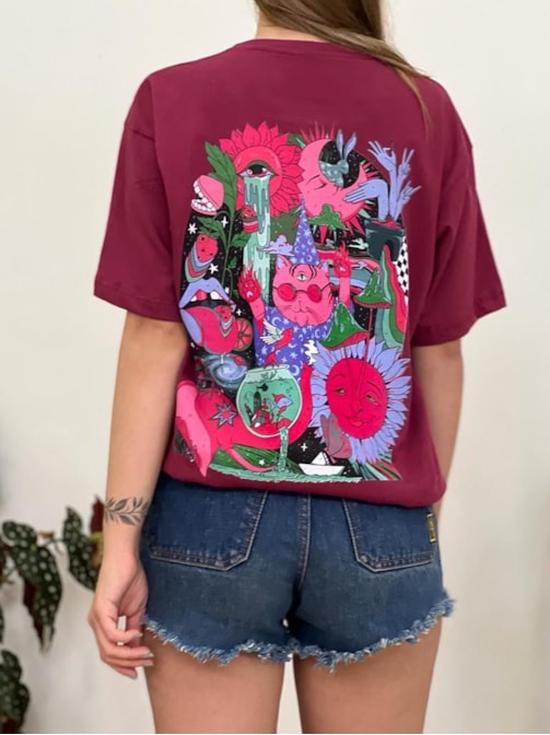 Camiseta Gato Mago - Marsala - Frente e Verso
