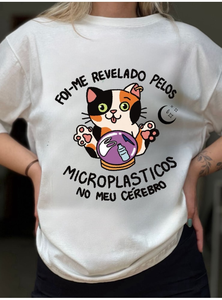 Camiseta Gato Microplástico - Off-White — imagem 1