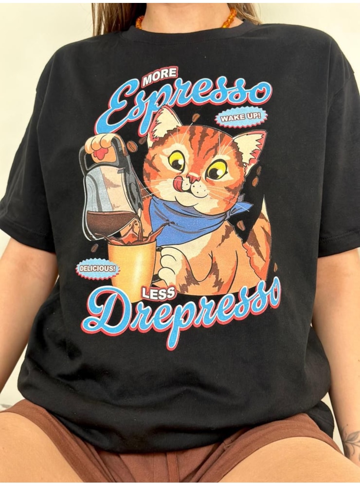 Camiseta Gato more espresso - Preta — imagem 1