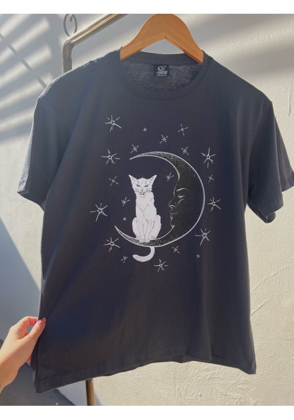 Camiseta Gato na Lua - Chumbo