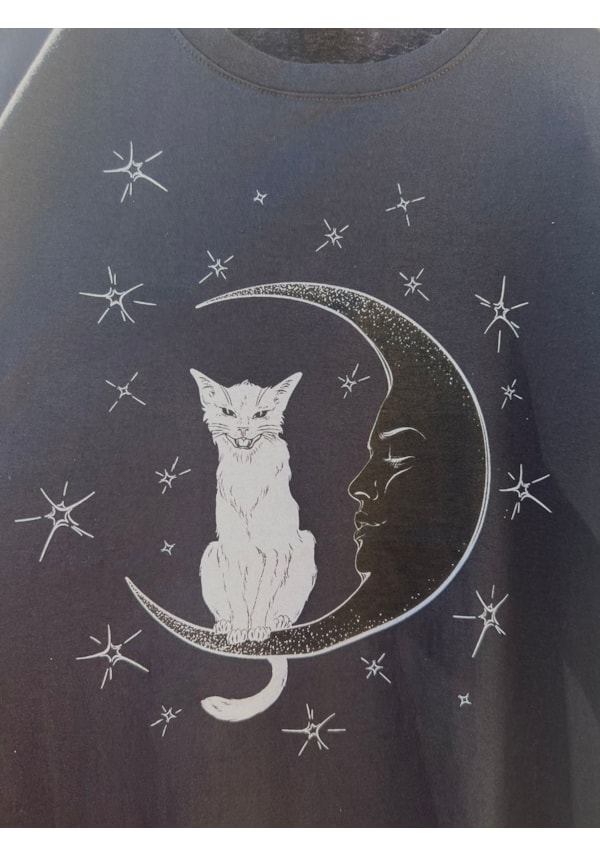 Camiseta Gato na Lua - Chumbo
