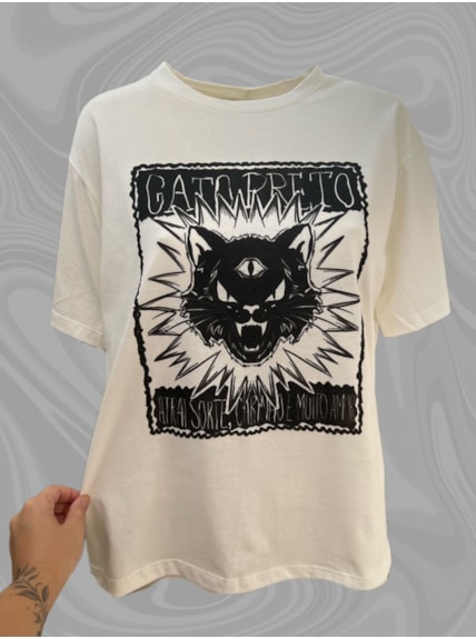 Camiseta Gato Preto Vintage - Off-White