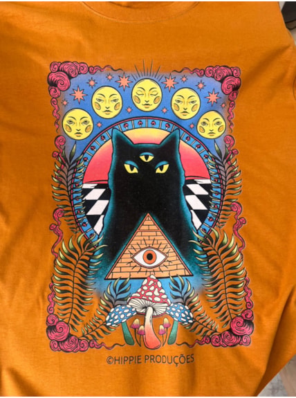 Camiseta Gato Psicodélico - Caramelo