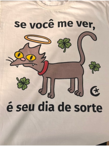 Camiseta Gato Seu dia de Sorte - Off-White